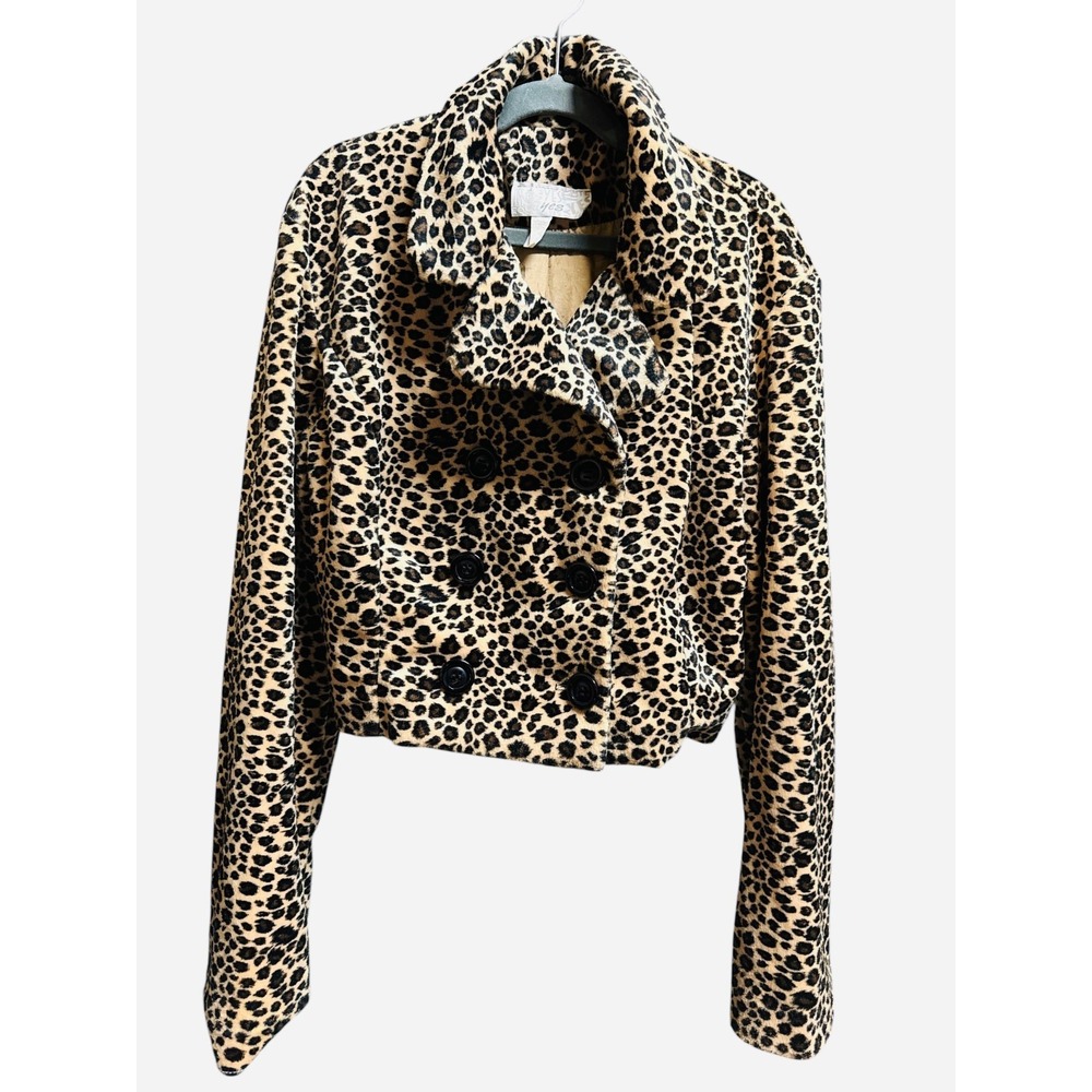 Vintage Yes Pixie Cropped Animal Print Jacket Size Small Retro Y2k Glam Mob Wife